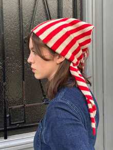 1pc Striped Triangular Headband/Scarf For Women, Versatile Knitted Shawl For Spring/Summer, Warm Headwrap To Pair With Dresses & Shirts, Valentine's Day Gift - Multicolor - View 6