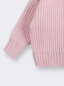 Baby BoyGirls Loose Solid Color Knit Pullover Sweater, Autumn/Winter - Baby Pink - View 3