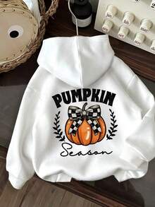 MEN's Pink Pumpkin & Checkered Print Hooded Sweatshirt - Fall Winter Warm Pullover With Drawstring Hood, Soft Pink Sweater For Halloween, Thanksgiving, Pumpkin Patch Outfits,Fall Hoodies,Men's Fall Clothes,Street Wear,Halloween,Mens Hoodies,Y2k Clothes,Jesus Hoodie,Thanksgiving Day,Nightmare Before Christmas,Christmas - White - View 1