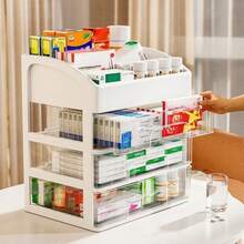 透明抽屉式药品收纳盒（2/3/4层），紧凑型急救储物盒，可存放药丸和维生素，多功能台面收纳架，可放置化妆品/文具 - 节省空间的梳妆台和办公用品 - 無色 - 查看 5