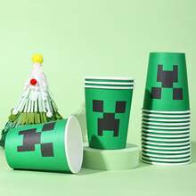 10/20/40/60 件，像素矿工游戏一次性 9 盎司纸杯用品，像素风格卡通主题派对装饰用品，适用于露营野餐、花园烧烤、婚礼、生日派对和特殊主题派对、节日庆祝用品 - 彩色 - 查看 5