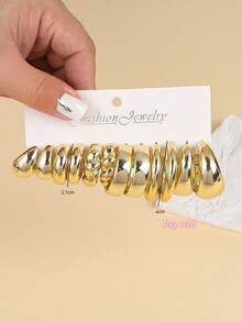 1-18pairs Fashionable Big Size Glossy Gold Spray-Coated ABS Plastic Earring Set, Skin-Friendly, Minimalist Geometric Earrings For Ladies'All-Day Wear