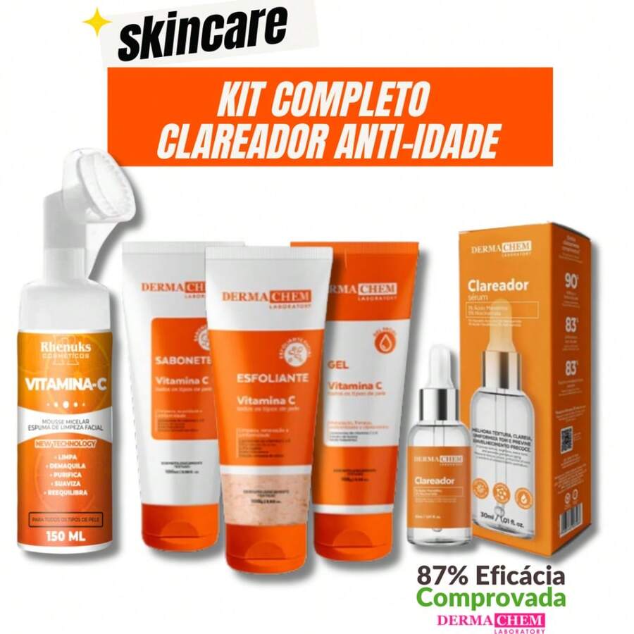Dermachem Anti-Aging Vitamin C Skincare Kit + Spot Lightening Serum + Rhenuks Facial Cleansing Micellar Mousse - 橘色 - 查看 1
