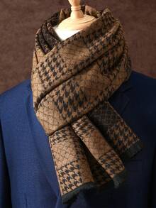 1pc Men's Business Scarf, 180*30CM Tassel Plaid Scarf, Classic Checkered Scarf, Luxury Scarf For Men And Women, Fashionable Printed Shawl