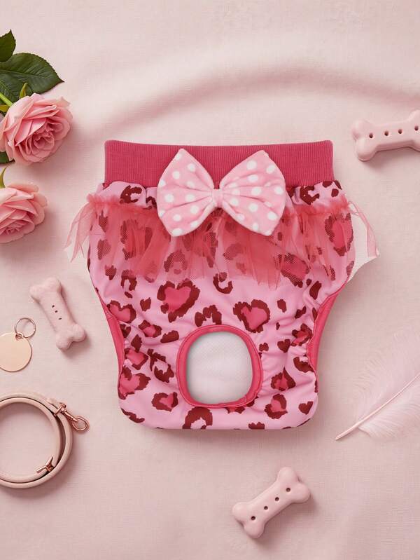 1 قطعة حفاضات كلاب قابلة للغسل وإعادة الاستخدام بتصميم فيونكة مرنة للكلاب الأنثى، حفاضات جراء