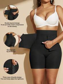 1pc Waist & Navel Design Shapewear For Women, Lifting Waist, Abdomen & Buttocks, Seamless Padded Butt Shaper, Slimming Shorts - Black - View 5