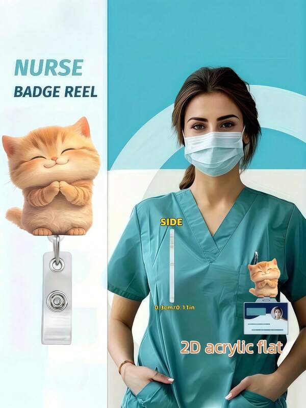 1pc Cute Blessing Cat Telescopic Badge Clip -DIY Fashion Identity Small Object, Metal Clip, Easy To Hang Forensics, Is A Practical Small Object For Office Places, Exhibitions, Schools, Hospitals, Office Workers To Highlight Their Personalized Badge Reels Self-Assembly, Id Badge Holder Very Suitable For Doctors, Nurses And Teachers Office Staff Volunteer Fall Badge Reel Daily Combinations, Gift Giving, Bag Accessories, Personalized Collections