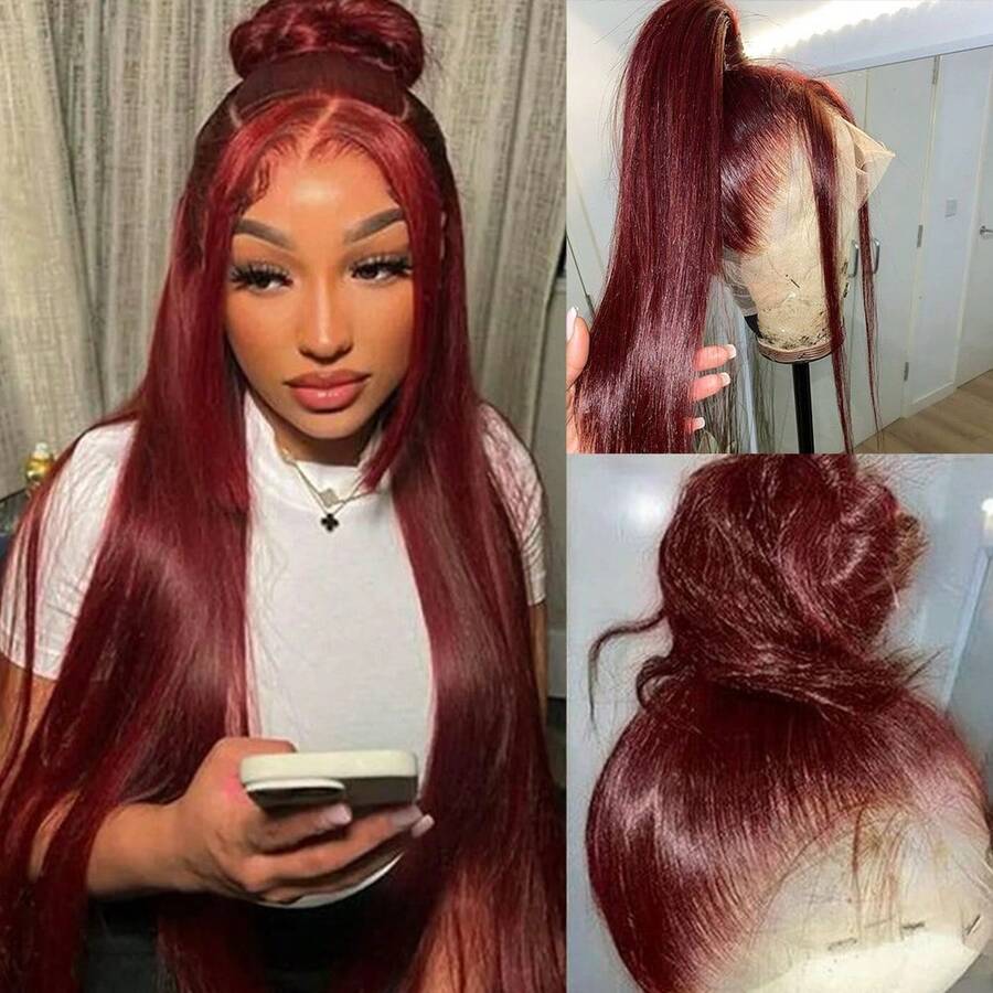 13X6 Free Part Platinum Blonde Lace Front Wigs 28 Inch Pre Plucked Long Straight Hair Wigs Glueless Soft Ash Blonde Colored Wigs Heat Resistant Fiber Hair Synthetic Lace Front Wigs For Women For Daily Christmas Party Cosplay Use - Màu Đỏ Sâu - Xem 1