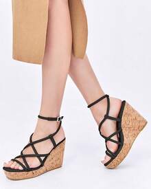 Women Platform Wedge Sandals Cork Slingback Wedges Espadrilles Heels Summer Fashionable Shoewear - Màu đen mát mẻ - Xem 2