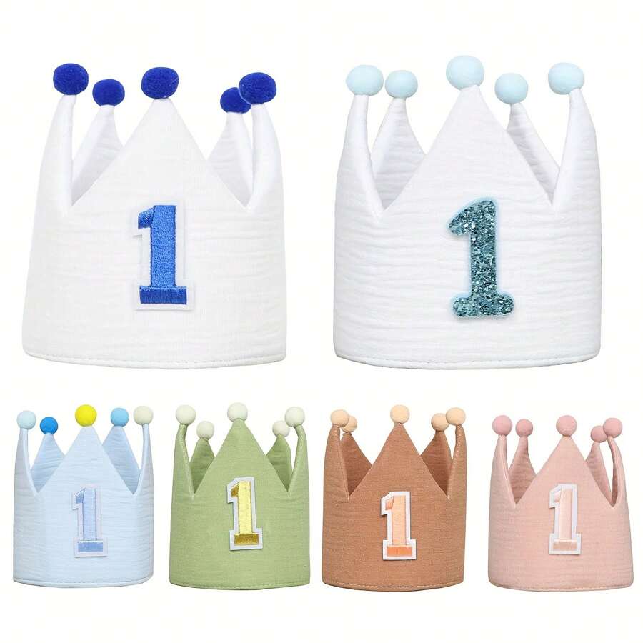 Handmade Birthday Party Decoration Hats In Pink, Blue, White, Green, Macaron Colors And Orange. Cute Birthday Crowns With Party Pom-Pom Decorations. Handmade. Christmas Stocking Fillers,Gifts,Funny Gifts,Ramadan,Personalised Gift,