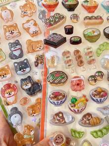 1pc/3D Japan Style Embossed Funny Acrylic Diamond Stickers, Sushi Shiba Inu DIY Decorative Stickers, Cute Embossed Stickers For Phone Decoration
