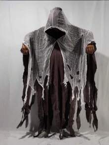 1 pièce Cape de costume de squelette d'Halloween, Cape sombre effrayante. Tenue de zombie mystérieux pour le jeu de rôle, Cape à capuche déchirée sombre pour fête et festival