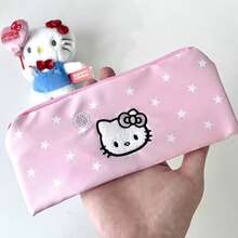 Sanrio 1 pièce Trousse à crayons rose étoile Hello chat, sac de rangement de papeterie de haute qualité pour étudiant, organisateur de bureau simple
