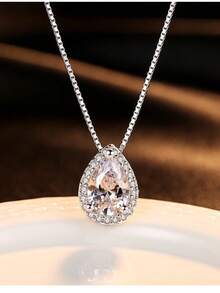 925 SILVER DROP NECKLACE With Warranty Zirconia Trimmer For Women Delicate 18K GOLD PLATED SEMI-JEWELRY - 銀色 - 查看 1