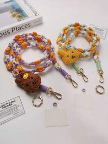 Cordón para teléfono móvil cruzado que se puede llevar, tejido a mano con flores, accesorio de moda para mujer, pequeño y fresco, bolsa de compras, senderismo, viaje, correa para el hombro, funda para teléfono universal con abejita