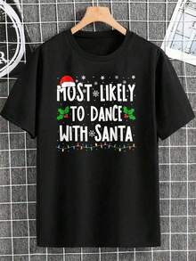 Kids Christmas T-Shirt - Most Likely To Dance With Santa Tee Holiday Party Outfit Cute Xmas Gift Festive Apparel For Boys Girls - Black - View 2