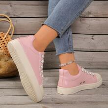 女士百搭休闲鞋，防水防滑，易于清洁，圆头低帮，舒适平底，百搭，撞色，运动休闲鞋，复古风格运动鞋，尺码 36-42 加大码 - 粉色 - 查看 4