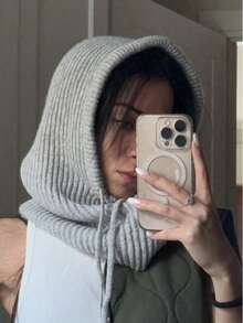 1 sztuka/damska szara czapka kominiarka ze ściągaczem, ciepła dzianinowa czapka ochronna na twarz i szyję do jazdy na nartach na świeżym powietrzu, odpowiednia do ochrony przed zimnem zimą