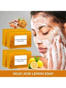 2/1pc Turmeric & Kojic Soap, Lemon Turmeric & Kojic Acid Brightening Soap, Natural Organic Turmeric Face & Bath Soap Bar For Face & Body, Deep Cleansing & Smoothing Skin