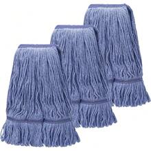 3-Pack Heavy-Duty Loop Mop Replacement Heads - Industrial Grade Blue Cotton Blend Wet Mop Refills For Commercial Use - 藍色 - 查看 1