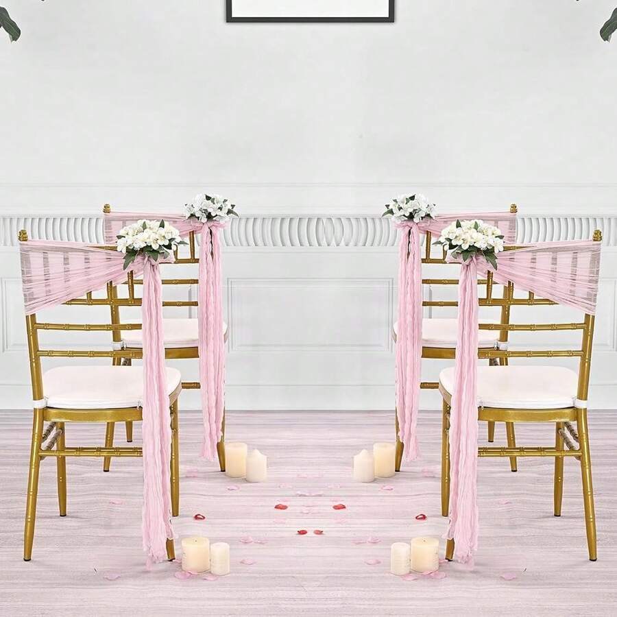 10 Pieces Lightweight Crepe Fabric Chair Sashes Tulle 40*275cm/15.7*108inch Balcony Gathering Wedding Reception Ceremony Setup ​​Outdoor Picnic​ Holiday Feast Christmas Celebrations Anniversaries​​ Family Gatherings Or Dinner Parties Cafes Or Bakeries