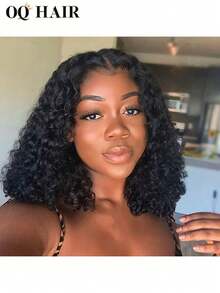 OQ Hair Wear And Go Glueless Wig Natural Black Deep Wave Bob Human Hair 7x5 Pre-Cut Transparent Lace Front Wig 180% Density 10-16 Inch Pre-Plucked Hairline Hair Stuff Natural Looking Human Hair Christmas Free Shipping Free Gifts Halloween Travel Essentials Y2K Turn Up Baddie Holiday Vacation For Women - S1 - View 3