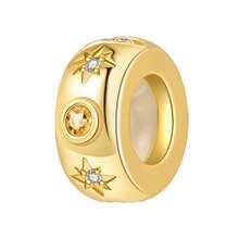 CYCUFF 1 Hạt charm mạ bạc hình mặt trời, mặt trăng và ngôi sao mạ vàng 18K dùng làm vòng tay, vòng cổ, trang sức tự làm, quà tặng sinh nhật phù hợp cho phụ nữ - Vàng - Xem 1