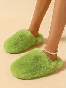 新款时尚男女毛绒拖鞋，保暖绒毛趾套家居拖鞋 - 綠色 - 查看 2