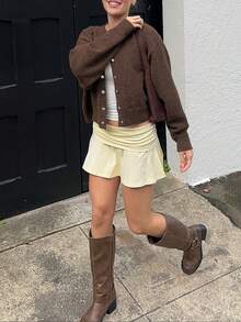 Cárdigan casual de cuello redondo de unicolor, estilo casual de influencer joven, HoloChill de Navidad, nueva llegada de otoño/invierno 2025, Año Nuevo