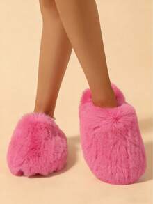 2025秋冬新款时尚男女毛绒拖鞋，保暖毛绒趾套家居拖鞋 - 粉色 - 查看 2