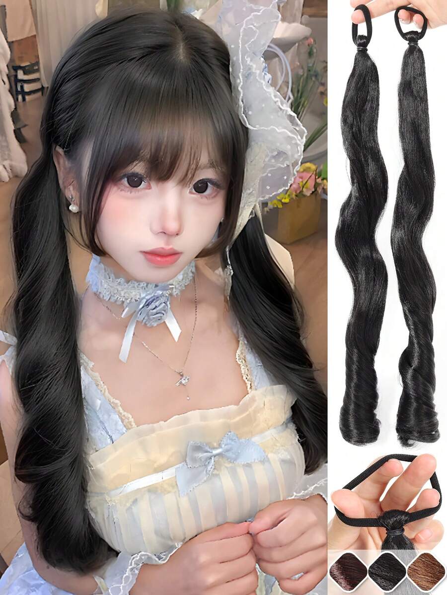 2 PCS Roman Curl Ponytail Wig Lolita Women's Wig Rubber Band Style 16 Inch Deep Curl Ponytail Wig Synthetic Heat-Resistant Fiber Wig Suitable For Daily Wear - Multicolor - View 1
