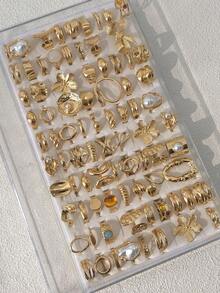 20/14/6 Stück Vintage, eleganter Blumen, geometrischer, Schleife, Herz, Perlen, Strass, glänzender, geometrischer, asymmetrischer, Falten, Kreuz, geflochtener, Harz, mehrschichtiger, quadratischer, runder, Cut Out Design übertriebener breiter Chunky Ring Set, Mode, minimalistisch, anmutig, zart, Retro Stil, geeignet für Feiertage, Partys, Dates, Geschenke, täglichen Gebrauch - Goldgelb - Übersicht 3