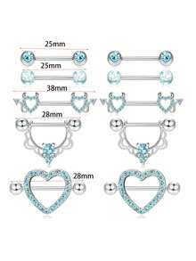 10 件/套性感可爱粉色乳头环不锈钢镀金蝴蝶链花 14G 乳头穿孔首饰女士乳头杠铃环心形乳头钉适合约会派对佩戴情人节、妈妈、母亲、母亲节、礼物