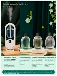 Un diffuseur d'arômes intelligent blanc, diffuseur d'huiles essentielles pour la maison au design minimaliste et moderne, avec 5 modes de fonctionnement et un éclairage ambiant romantique et coloré. Rechargeable par USB. Disponible avec un choix de sets d'huiles essentielles parfumées de 1 ou 3 bouteilles. Convient pour les chambres à coucher, les salons, les bureaux, les pièces pour animaux de compagnie et la désodorisation de la salle de bain. Également idéal comme décoration de fête, décoration d'intérieur ou cadeau de Noël.