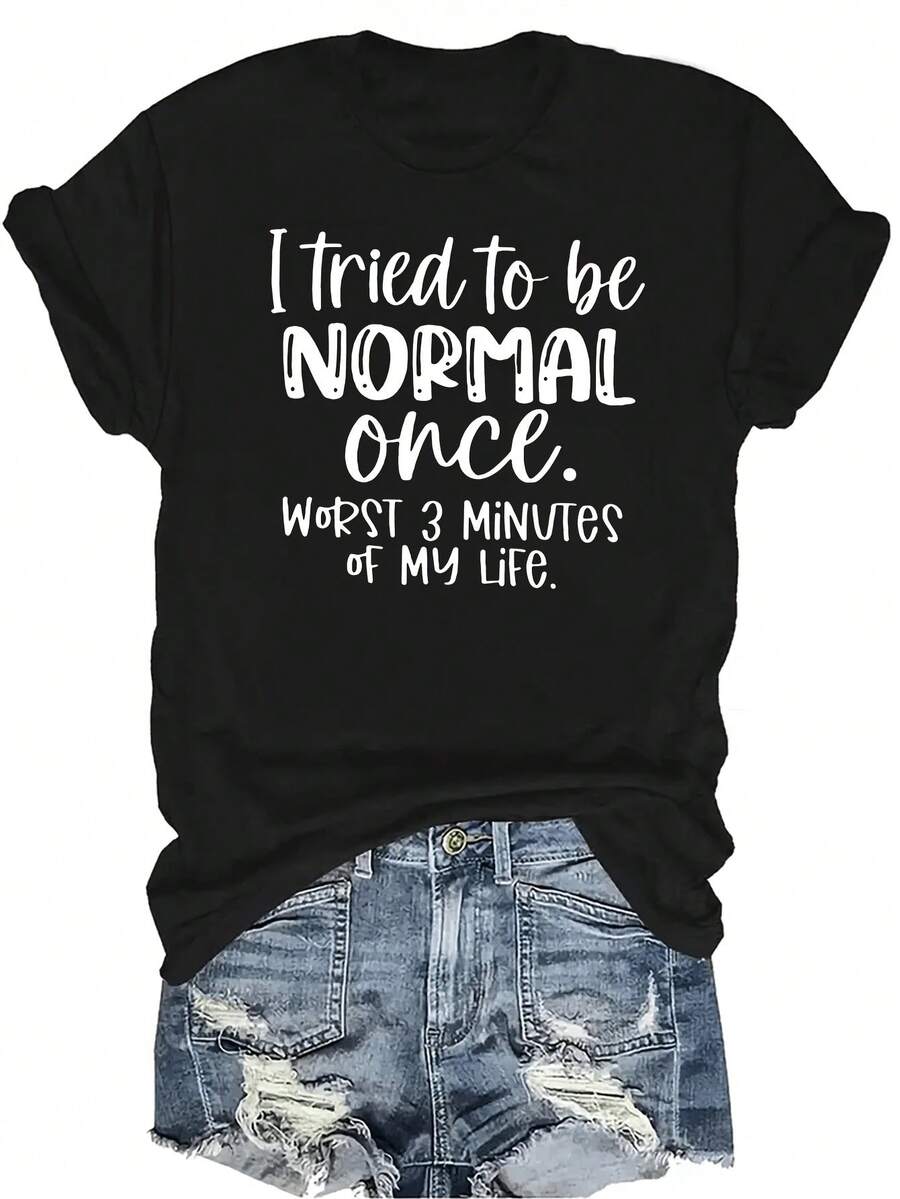 [Camiseta de Moda Casual] Camiseta suave y cómoda para mujer - Cita de vida normal Casual de manga corta y cuello redondo, regalo perfecto para la abuela y la mamá, uso casual de primavera y verano - Negro - Ver 1