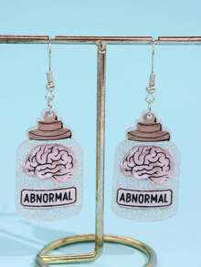 1 Pair Creative Unique Funny Realistic Brain Specimen Bottle Slogan Acrylic Dangle Earrings, Fashionable Accessory For Women, Suitable For Daily Wear, Festivals, Parties