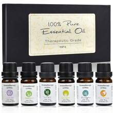 HALMAN 6pc Aceites Esenciales 100% Natural Para Difusor Y Spa,Aceites Esenciales de Aromaterapia, 10ml Aceite Esencial De Aromaterapia Aceite Esencial De Planta Para Humidificador Difusor Aceite De Fragancia De Aroma De Flor De Fruta, Para Desodorización De Sala De Estar Y Baño, para Difusor y Aromaterapia con Caja de Regalo Exquisita (Lavanda. Hierba de Limón, Menta Incluida, Arbol de Té, Eucalipto, Naranja). 6 x 10 ML,Aplicación Aromaterapia, Spray, Baño, Humidificación, Fabricación De Jabón de Manos, Fabricación de Velas. - paquete de 6 - Ver 1
