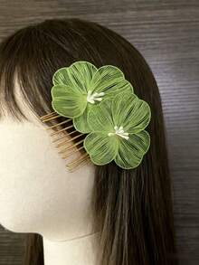 1pc Elegant Floral Hair Clip, Golden 10-Tooth Hair Comb Suitable For Women To Wear On Weddings