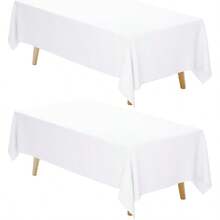 White Tablecloth Rectangle 60 X 102 Inch 2 Pack 6ft Polyester Fabric Table Cloths Rectangular Table Covers For Party Banquet Dining Birthday Wedding - Trắng + 70 x 120 inch - 2 gói - Xem 1