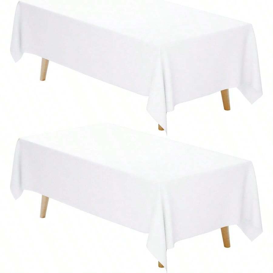 White Tablecloth Rectangle 60 X 102 Inch 2 Pack 6ft Polyester Fabric Table Cloths Rectangular Table Covers For Party Banquet Dining Birthday Wedding - Trắng + 70 x 120 inch - 2 gói - Xem 1