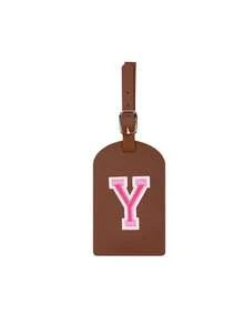 1 Etichetta per bagaglio con iniziale approvata TSA, con ricamo a lettera rosa su asciugamano, etichetta per bagaglio in pelle PU personalizzata con lettera da A a Z e scheda aziendale con pellicola protettiva, etichetta da viaggio bianca e carina a forma di lettera per uomo e donna, accessori da viaggio come zaino, borsa da palestra, bagaglio, essenziali per il ritorno a scuola