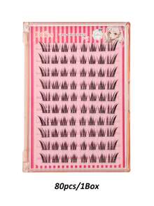 Sibeuna 80/160/240pcs Self-Adhesive Thick Voluminous 10-14mm Mixed Length Eyelash Set, No Glue Needed Spiky Cartoon Style Self-Adhesive DIY Eyelash Extension Kit, Pre-Glued Self-Adhesive Natural Fine C-Curl Eyelash Clusters No Glue False Eyelashes - C - 查看 7