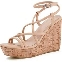 Women Platform Wedge Sandals Cork Slingback Wedges Espadrilles Heels Summer Fashionable Shoewear - 酷卡其色 - 查看 1