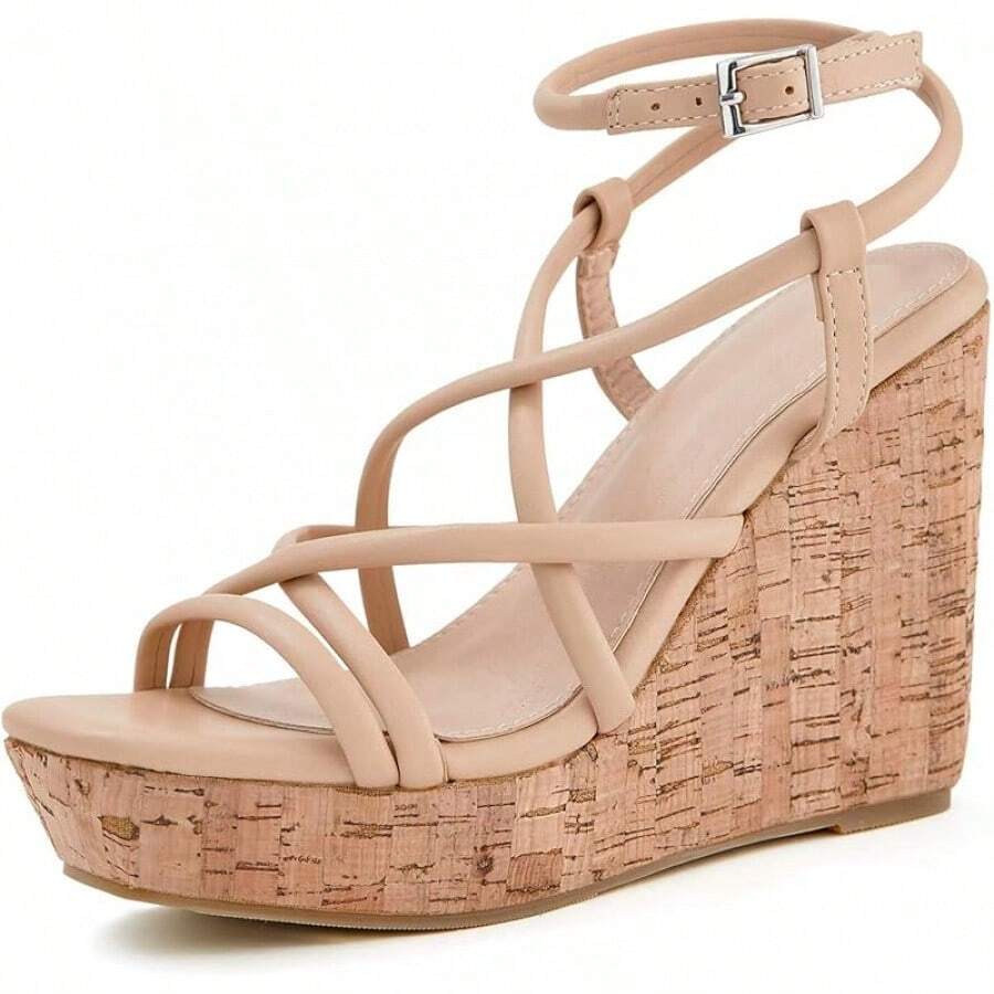 Women Platform Wedge Sandals Cork Slingback Wedges Espadrilles Heels Summer Fashionable Shoewear - 酷卡其色 - 查看 1