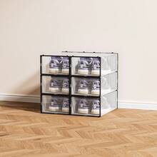 6/10 piezas Cajas de almacenamiento apilables transparentes para zapatos - Cajas de plástico resistente para zapatos con puerta transparente y cajón reforzado | Organizador de armario para zapatillas, contenedores apilables para cajas de zapatos