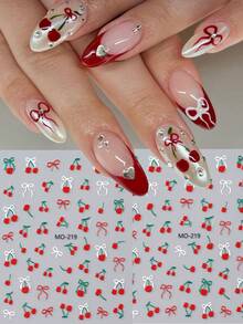 2 peças 5D decorações de unhas cereja borboleta vermelha adesivo de unha cerejas fofas laços brancos para unhas natalinas decalque autoadesivo decoração faça você mesmo unhas press on suprimentos para unhas press on nails