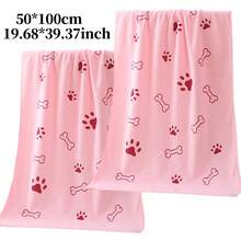 1pc/2pcs Soft & Absorbent Microfiber Pet Towel, Cute Paw Print, Bone, Bear, Rabbit Design, 50cm*100cm, Quick Drying, Cartoon Print Pet Bathing Towel, Ideal For Drying Cats, Dogs, Pet Grooming - Multicolor - View 14