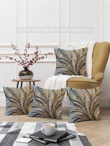 4pcs 18" X 18" Modern Abstract Feather Pattern Pillow Covers (Printed Cushion Covers, No Sequins), Zipper Closure, Mixed Color Design, Suitable For Living Room, Bedroom, Office And Holiday Gifts (Pillow Insert Not Included), Vintage Pillowcase, Bedroom Decor, Modern Decor, Elegant Style, Shiny Texture, 2D Flat Print - Silver - View 9