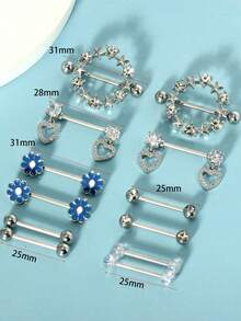 Set de 12 piezas de 14G Anillos para pezones de acero quirúrgico para mujeres con corazones de circonita y mariposas, un regalo ideal para San Valentín, Mamá, Madre, Día de la Madre - mezclar anillo de pezón - Ver 16
