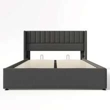 Polsterbed Storage Bed Hydraulic Double Bed 180x200cm, Wooden Slatted Base, Bed With Metal Frame Slatted Base, Linen, Beige - Grey + Linen + 180cm*200cm - View 3